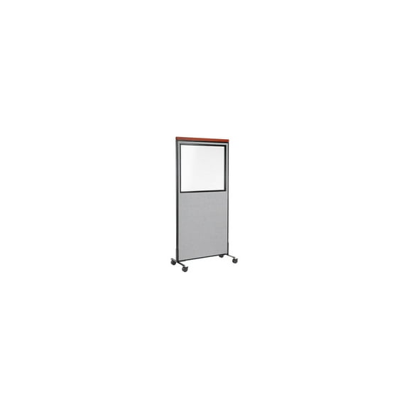36-1/4"W x 100-1/2"H Deluxe Mobile Office Partition Panel with Partial Window, Gray