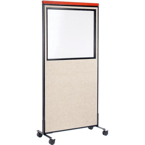 Global Industrial 695792WMTN Interion Mobile Deluxe Office Partition Panel with Partial Window - 36.25 x 100.5 in. - Tan