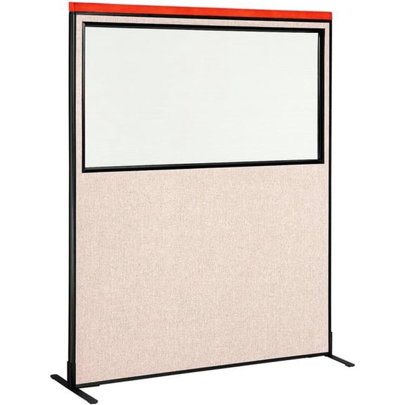 Global Industrial 695794WFTN Interion Deluxe Freestanding Office Partition Panel with Partial Window - 60.25 x 97.5 in. - Tan