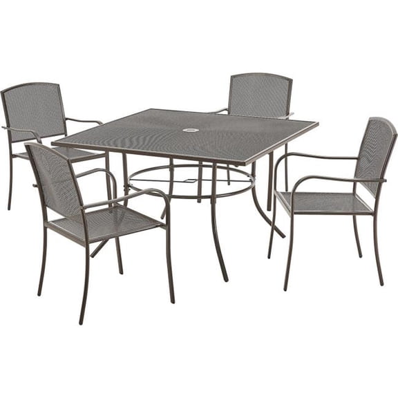 Global Industrial 695973BZ Mesh Cafe Table & Chair Set with 48 in. Square 4 Armchairs, Bronze