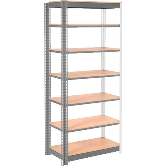 Global Industrial ABS18369W7 7 Shelf Commercial Duty Boltless Shelving Add On, 36 x 18 x 96 in. - Wood Deck - Gray