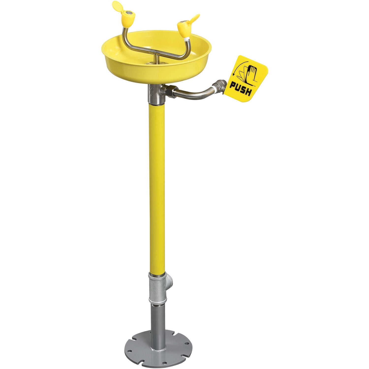 Emergency Eyewash, Pedestal Mounted, ABS Plastic Bowl, Yellow