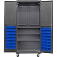 thumbnail image 1 of Global Industrial 708899MBL E-Locking Configurable Mobile Pegboard Cabinet with 3 Shelves 48 Blue Bins - 36 x 24 x 85 in., 1 of 1