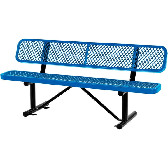 Global Industrial 72"L Expanded Metal Mesh Bench w/Back Rest, Blue