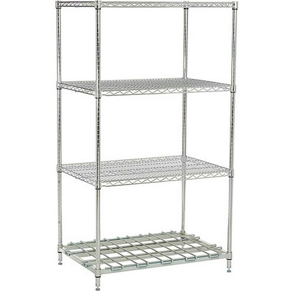 Global Industrial 242471DSN 74 x 24 x 24 in. Nexelon Blue Epoxy Starter Unit Wire Shelving with 1 Dunnage Shelf