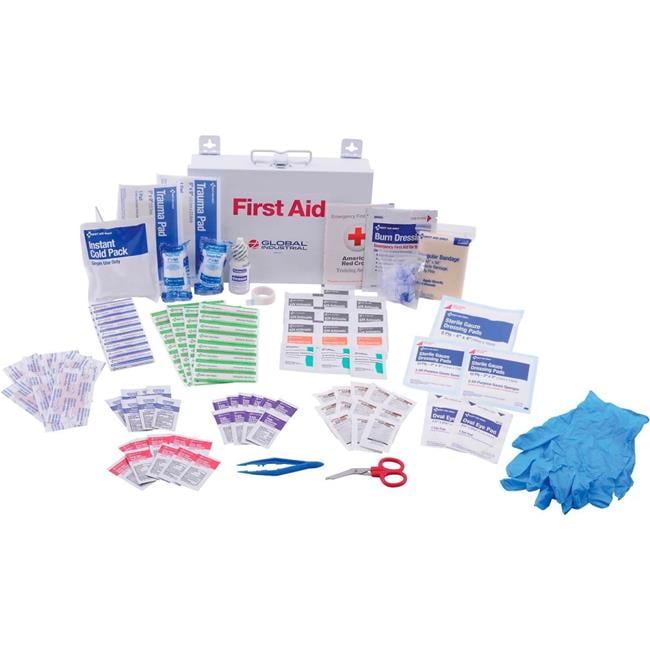 Global Industrial 761292A First Aid Kit - 25 Person - ANSI Compliant - Metal Case - White