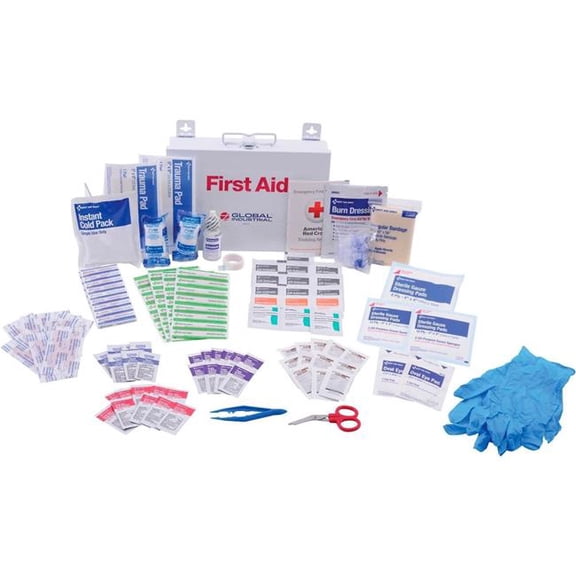Global Industrial 761292A First Aid Kit - 25 Person - ANSI Compliant - Metal Case - White