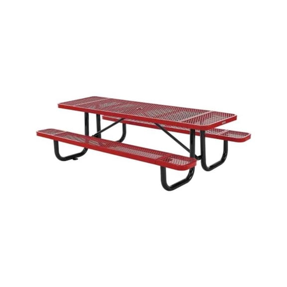 Global Industrial 277153RDKD 8 ft. Rectangular Picnic Table Expanded Metal - Red