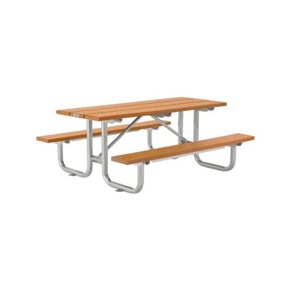 Global Industrial 271675CD 8 ft. Rectangular Picnic Table Recycled Plastic with Steel Base Cedar - Cedar