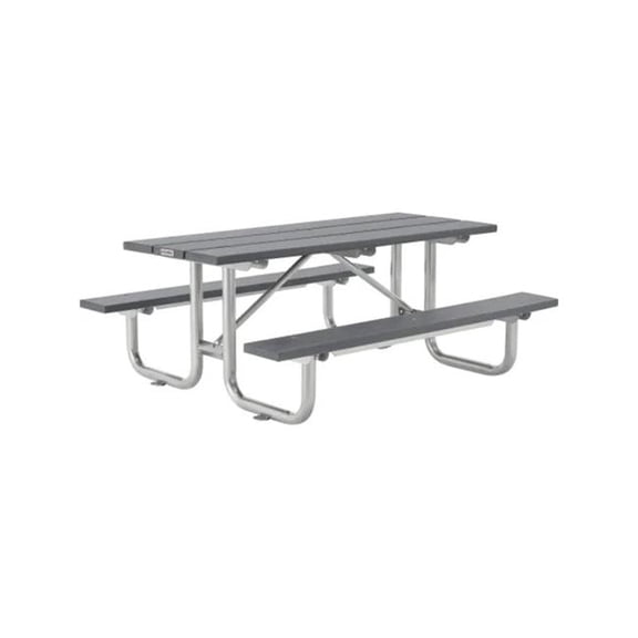 Global Industrial 271675GY 8 ft. Rectangular Picnic Table Recycled Plastic with Steel Base - Gray