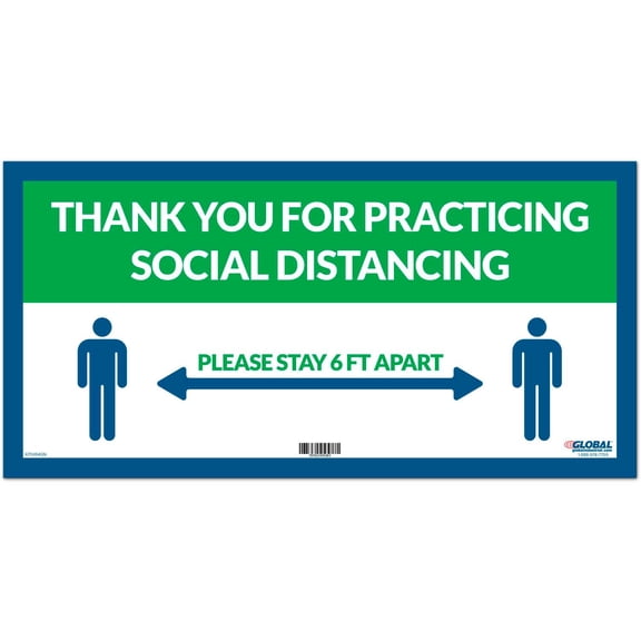 Global Industrial 670494GN Green Thank you for Social Distancing Sign - 24 x 12 in. - Adhesive Vinyl - Multi Color