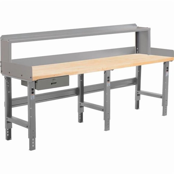 Global Industrial 319086BGY 96 x 36 in. Adjustable Height Workbench with Drawer & Riser - Gray-Birch Square Edge Top