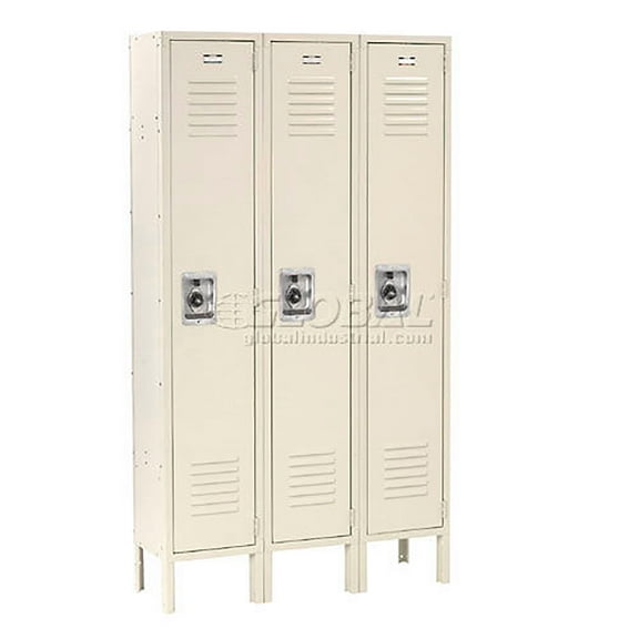 Global Industrial 968255TN 12 x 18 x 60 in. Single Tier Infinity Locker with 3 Door Assembled, Tan