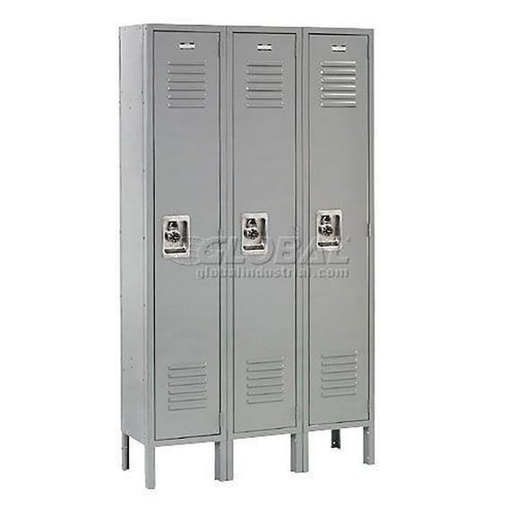 Global Industrial 968257GY 12 x 12 x 72 in. Single Tier Infinity Locker with 3 Door Assembled, Gray