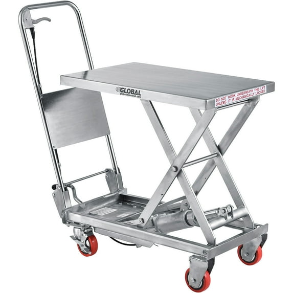 27-1/2" x 17-1/2" Stainless Steel Mobile Scissor Lift Table, 400 Lb. Cap.