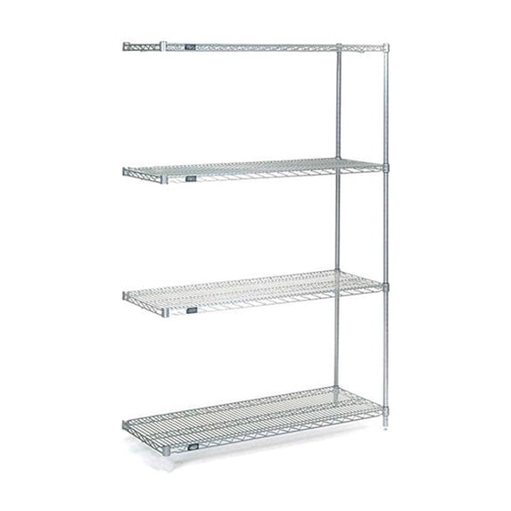 Nexel Stainless Steel, 5 Tier, Wire Shelving Add-On Unit, 30"W x 14"D x 86"H