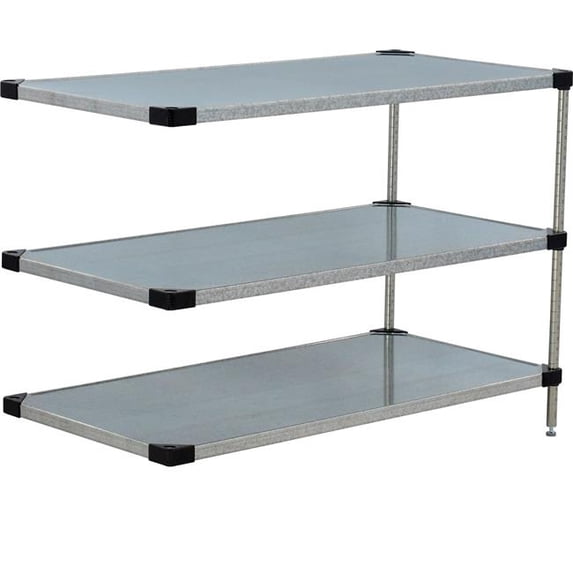 Global Industrial A18483SZ3 Nexel 3 Shelf Galvanized Steel Solid Shelving Unit Add On, Gray - 48 x 18 x 34 in.