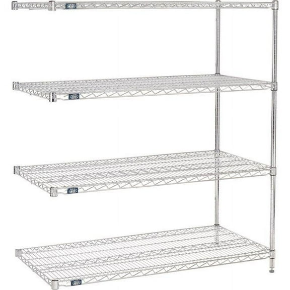 Global Industrial A21247C Nexel 4 Shelf Chrome Wire Shelving Unit Add On, Chrome - 24 x 21 x 74 in.