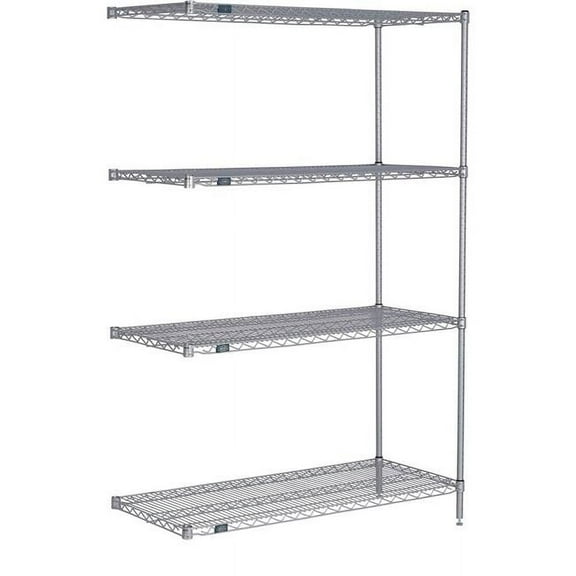 Global Industrial A21308EP Nexel 4 Shelf Nexelate Silver Epoxy Wire Shelving Unit Add On, Silver - 30 x 21 x 86 in.
