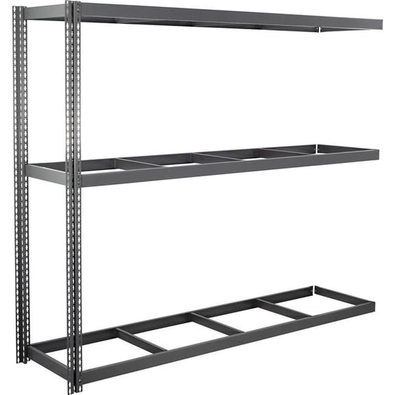 Global Industrial ABC36968N3 3 Shelf Heavy Duty Channel Boltless Shelving Add On - No Deck, Gray - 96 x 36 x 84 in.