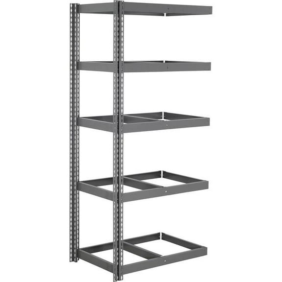 Global Industrial ABD12367N5 5 Shelf Extra Heavy Duty Boltless Shelving Add On - No Deck, Gray - 36 x 12 x 72 in.