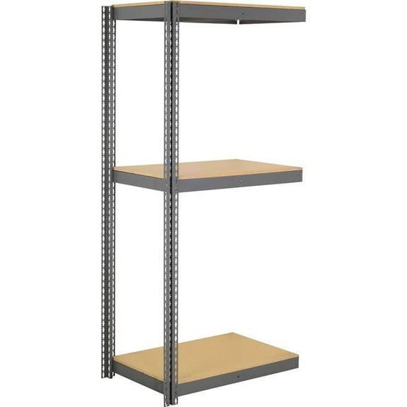 Global Industrial ABD36487W3 3 Shelf Extra Heavy Duty Boltless Shelving Add On - Wood Deck, Gray - 48 x 36 x 72 in.