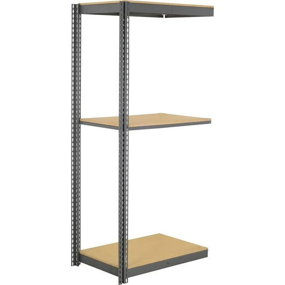 Global Industrial ABS24369W3 3 Shelf Standard Duty Boltless Shelving Add On - Wood Deck, Gray - 36 x 24 x 96 in.