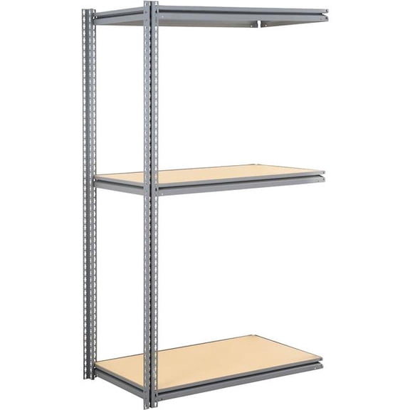 Global Industrial ABZ48609W3 3 Shelf Extra Heavy Duty Boltless Shelving Z Beam Add On - Wood Deck, Gray - 60 x 48 x 96 in.