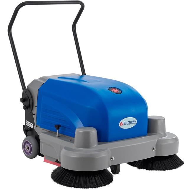Global Industrial 641831 Auto Walk-Behind Sweeper - Battery Powered - 36 in. Cleaning Path - Blue & Gray