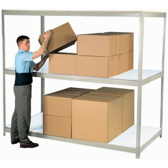 Global Industrial B2297074 96 x 96 x 36 in. 3 Shelves Wide Span Rack with Deck, Gray