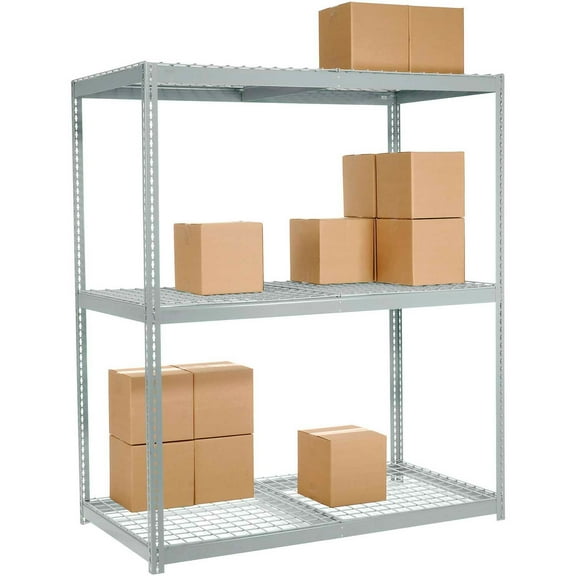 Global Industrial B2297193 96 x 60 x 24 in. 3 Shelves Wide Span Rack with Wire Deck, Gray