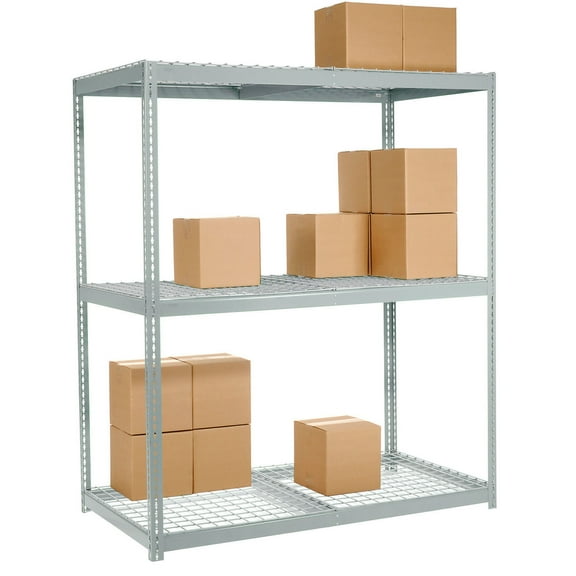 Global Industrial B2297306 96 x 60 x 48 in. 3 Shelves Wide Span Rack with Wire Deck, Gray