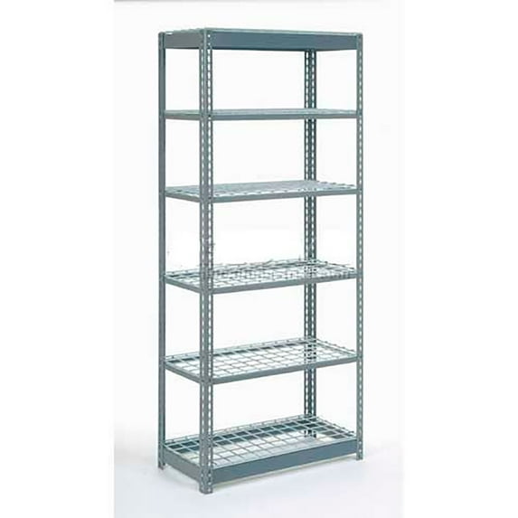 Global Industrial B2297403 Heavy Duty Shelving with 6 Shelves & Wire Deck - Gray - 36 x 18 x 84 in.