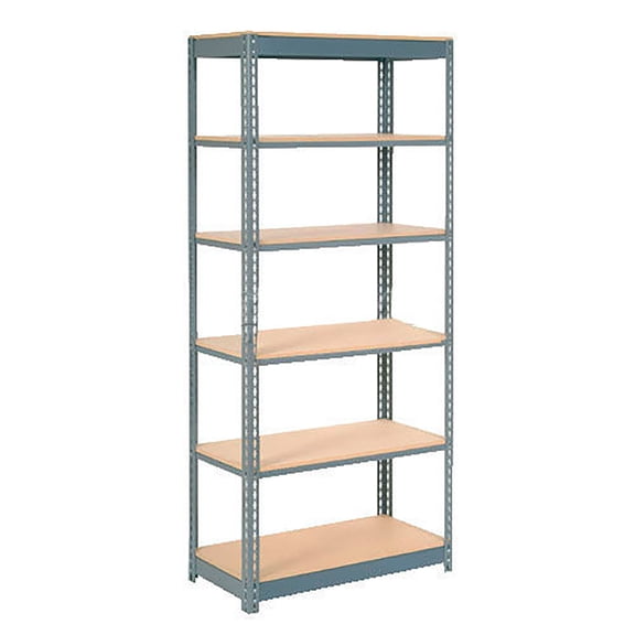 Global Industrial B2297466 Heavy Duty Shelving with 6 Shelves & Wood Deck - Gray - 36 x 24 x 72 in.