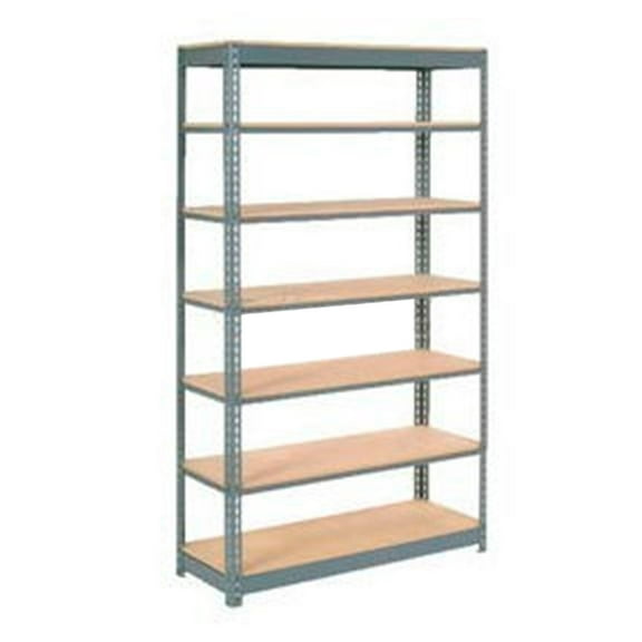Global Industrial B2297537 Heavy Duty Shelving with 7 Shelves & Wood Deck - Gray - 48 x 24 x 84 in.
