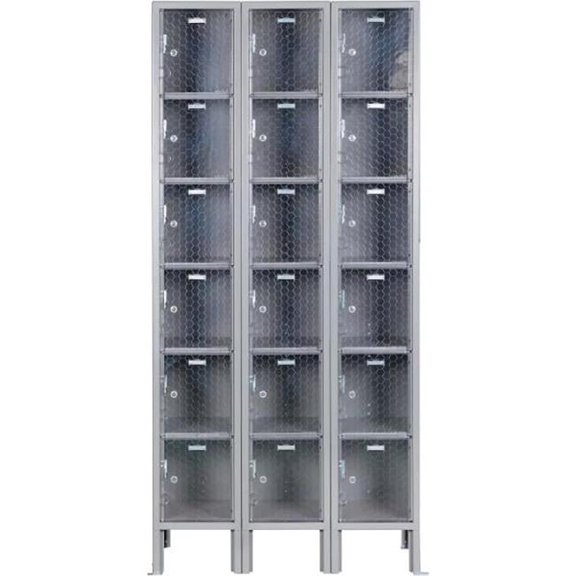Global Industrial B3191750GYA 6-Tier 18 Door Clear View Locker - 36 x 12 x 78 in. - Gray - Assembled