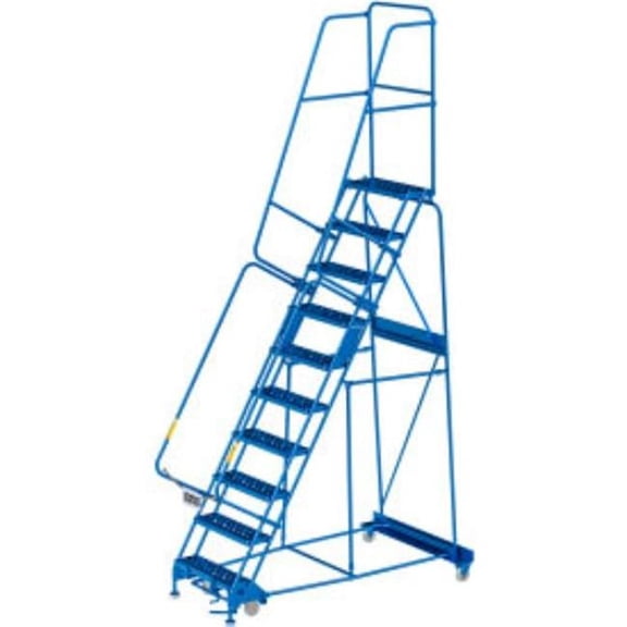 Global Industrial B3202252 24 in. 10 Step Steel Rolling Ladder - Perforated Step, Cal & OSHA Handrail, Blue