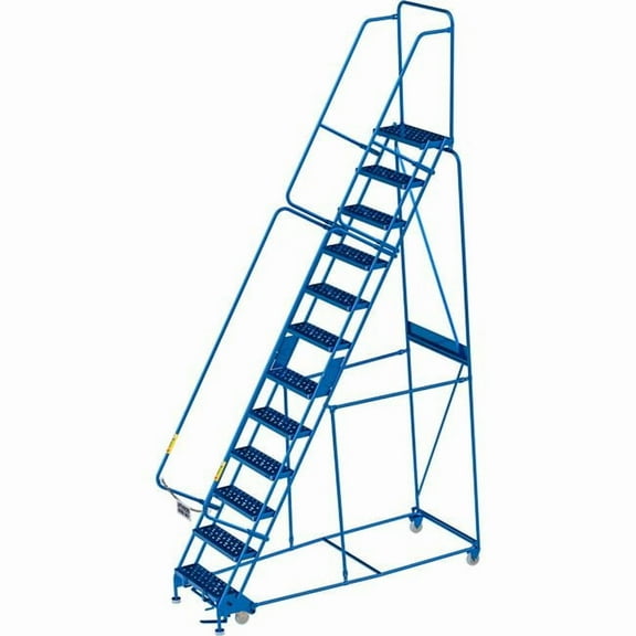 Global Industrial B3202261 12 Step Steel Rolling Ladder, 24 in. Perforated Step - Blue
