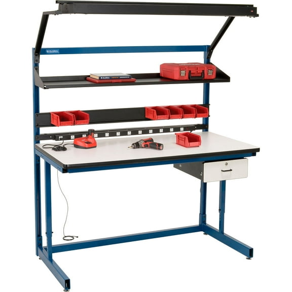 Global Industrial B2334692 60 x 30 in. Bench-In-A-Box Cantilever Workbench with ESD Laminate Top, Blue