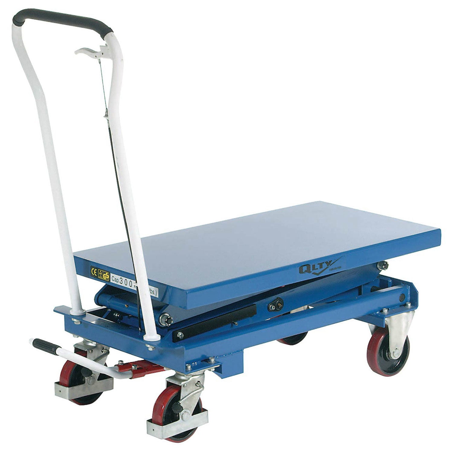 Blue Steel Hydraulic Mobile Scissor Lift Table with Polyurethane Wheels