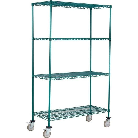 Global Industrial C14367PGB4 Nexel 4 Shelf Truck, Poly-Green 36 x 14 x 80 in. - Polyurethane Swivel Casters 2 Brakes - Green