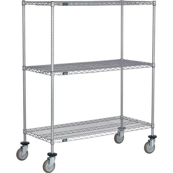 Global Industrial C18365PEP3 Nexel 3 Shelf Truck, Nexelate 36 x 18 x 60 in. - Polyurethane Swivel Casters - Silver