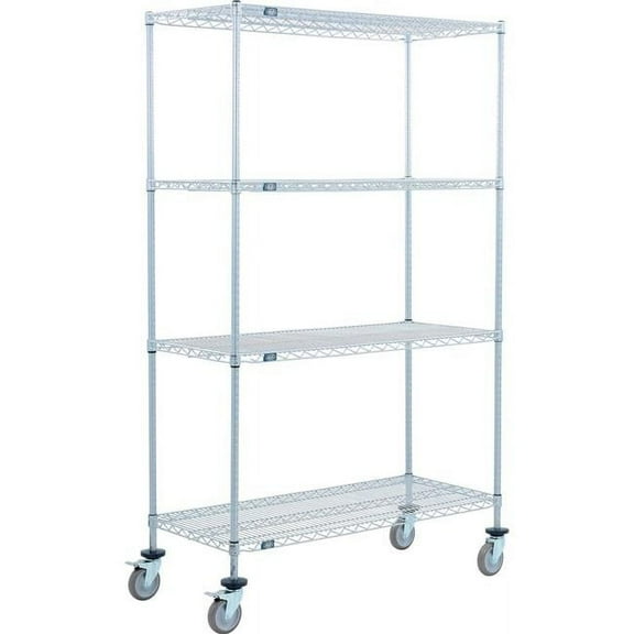 Global Industrial C21426PEPB4 Nexel 4 Shelf Truck, Nexelate 42 x 21 x 69 in. - Polyurethane Swivel Casters 2 Brakes - Silver
