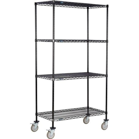 Global Industrial C21487PBB4 Nexel 4 Shelf Truck, Black Epoxy 48 x 21 x 80 in. - Polyurethane Swivel Casters 2 Brakes - Black