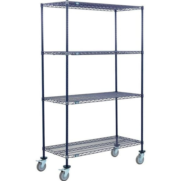 Global Industrial C21607PNB4 Nexel 4 Shelf Truck, Nexelon 60 x 21 x 80 in. - Polyurethane Swivel Casters 2 Brake - Blue