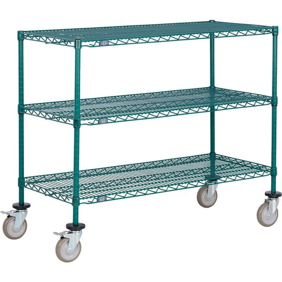 Global Industrial C24427PGB3 Nexel 3 Shelf Truck, Poly-Green 42 x 24 x 80 in. - Polyurethane Swivel Casters 2 Brakes - Green