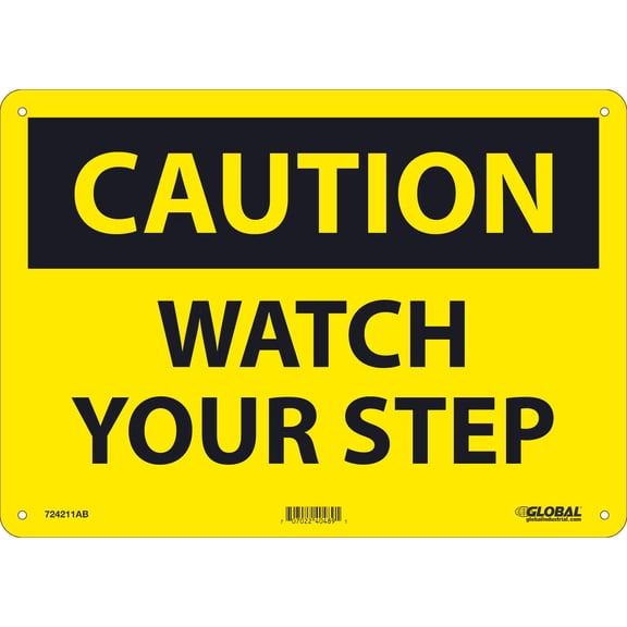 Global Industrial Caution Watch Your Step Sign, 10x14, Aluminum