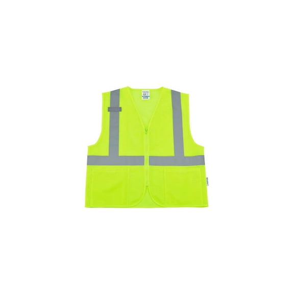 Global Industrial 641636LL Class 2 Hi-Vis Safety Vest - 2 Pockets Mesh, Lime - Large & Extra Large