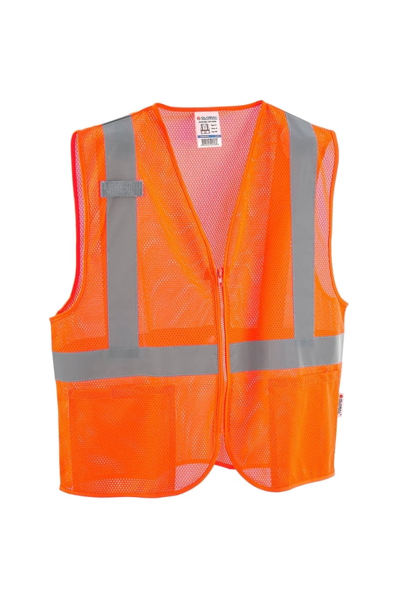 Class 2 Hi-Vis Safety Vest - 2 Pockets - Mesh - Orange - Small & Medium