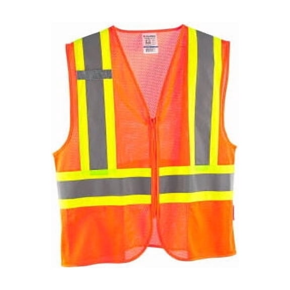 Global Industrial 641639OL Class 2 Hi-Vis Safety Vest - 2 Pockets Two-Tone Mesh, Orange - Large & Extra Large